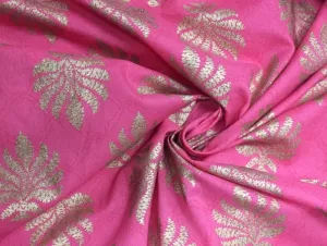 100% Cotton Printed Pink with golden jacquard Fabric 44" wide [11172]