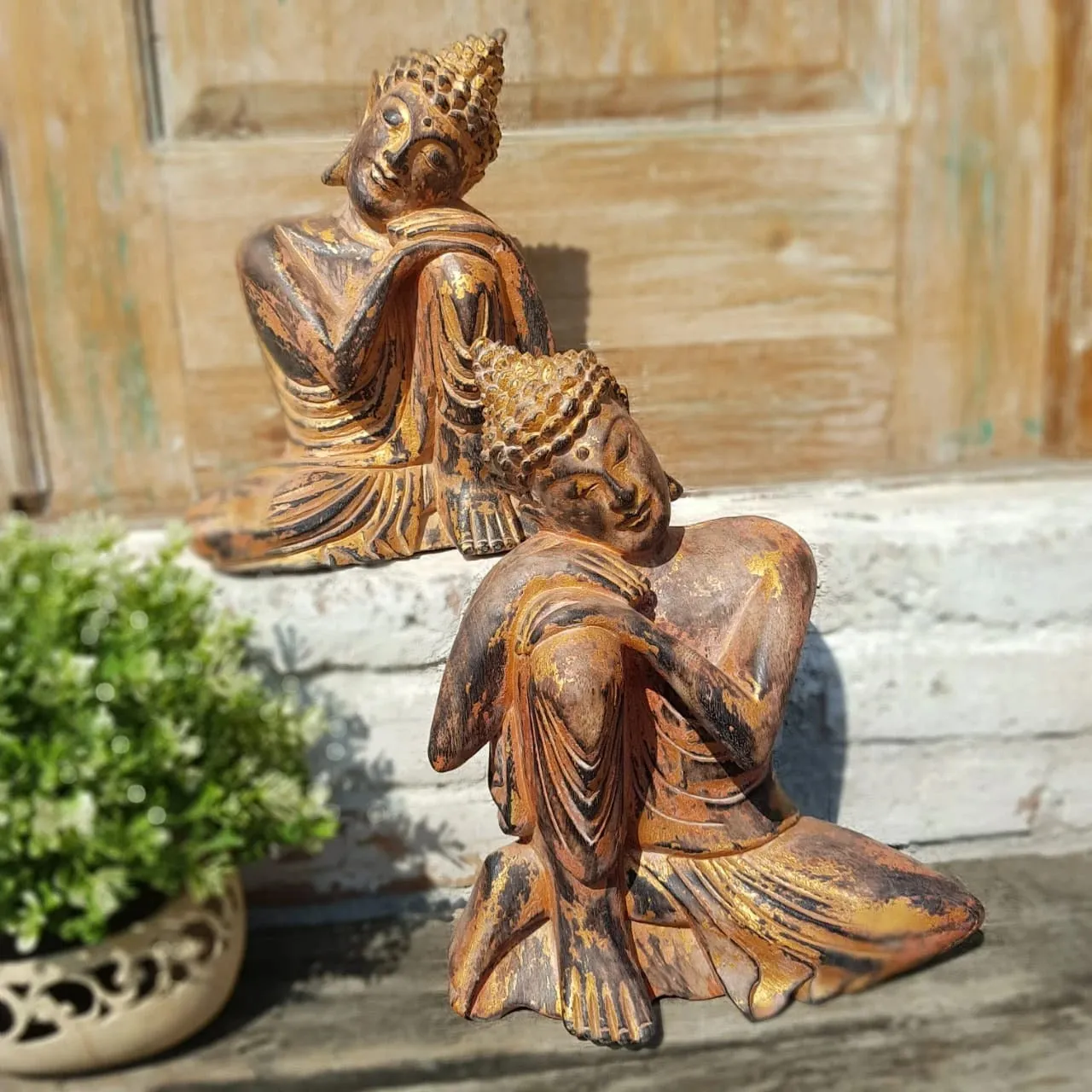 Antique Resting Wooden Buddha (W)