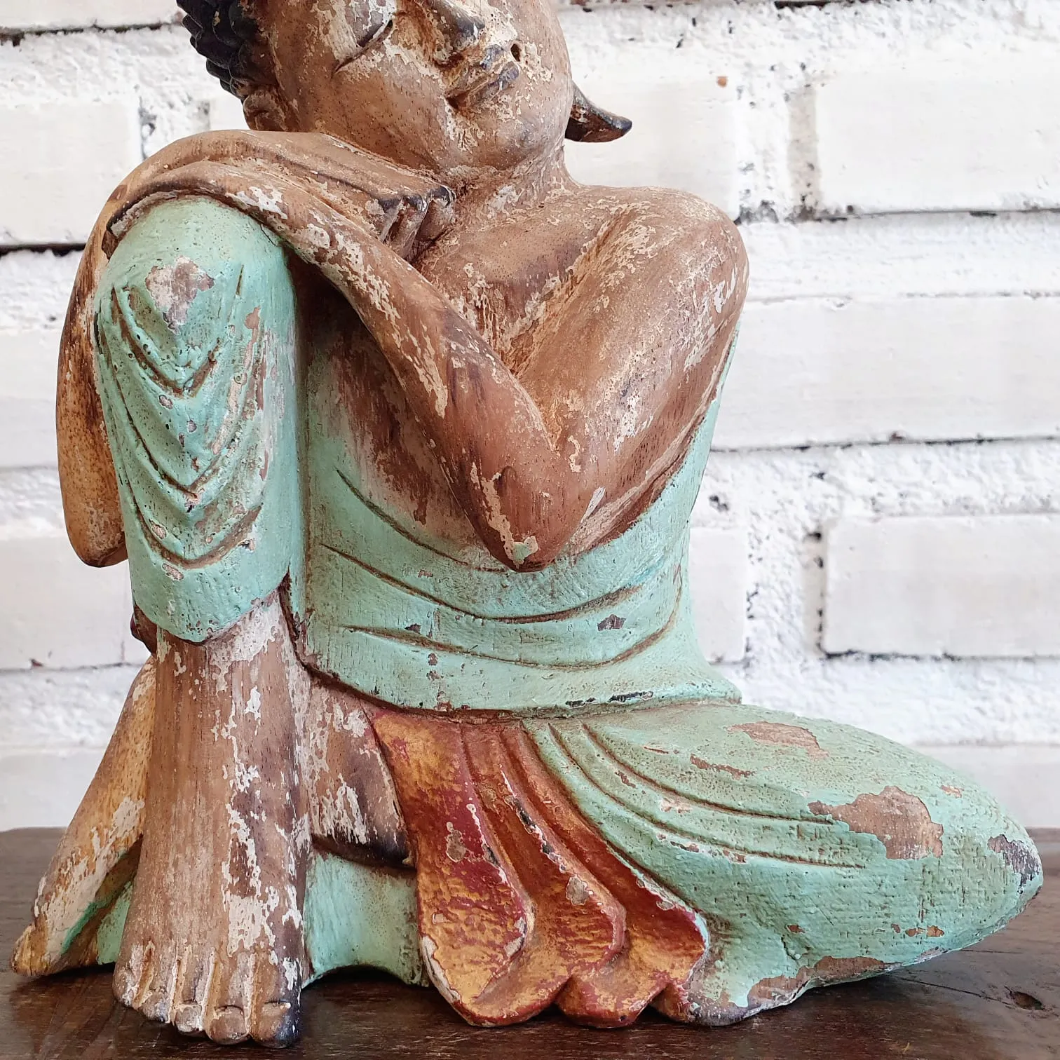 Antique Resting Wooden Buddha (W)