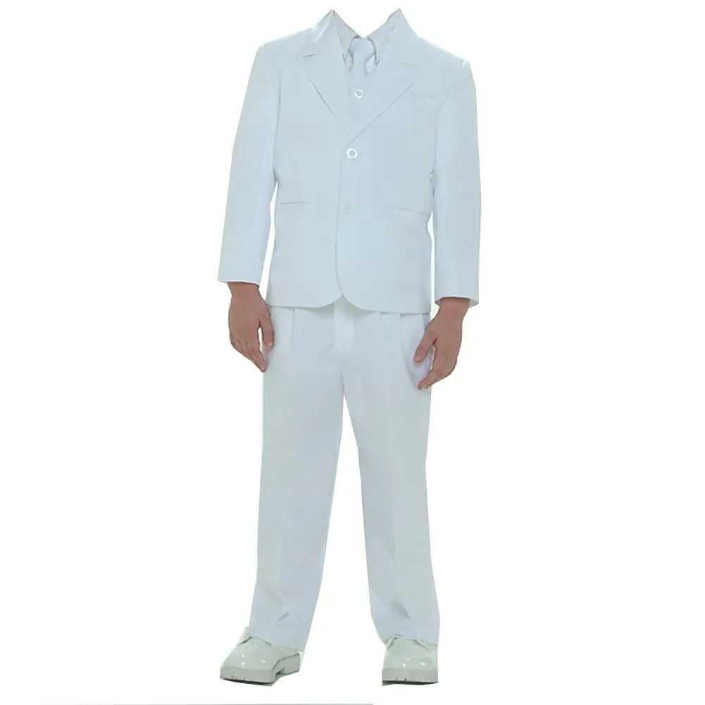 Big Boys White Single Breasted Jacket Vest Shirt Tie Pants 5 Pc Suit 8-20