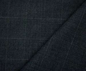 Black-Gray Polyester-Wool Houndstooth Check Shirting Fabric