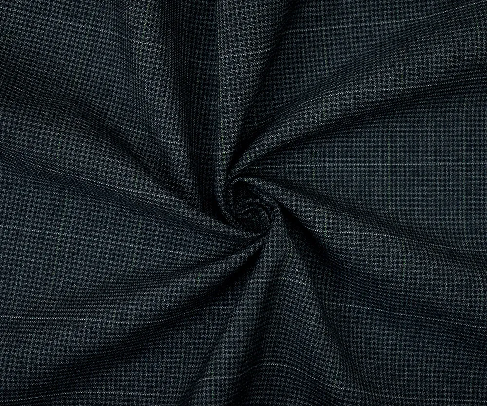 Black-Gray Polyester-Wool Houndstooth Check Shirting Fabric