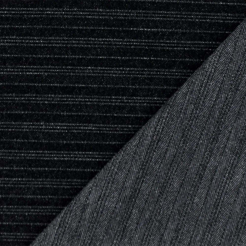 Black-Gray Stripe Stretch Poly Spandex Twill Suiting Woven Fabric