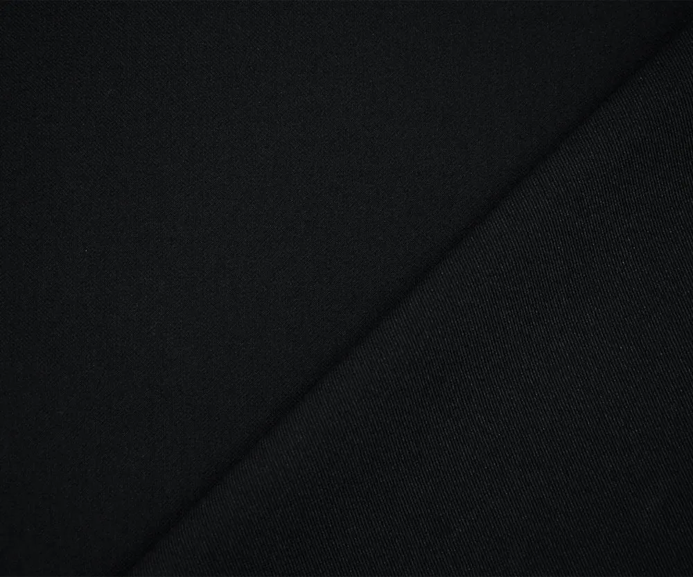 Black Poly-Wool Solid Twill Suiting Woven Fabric