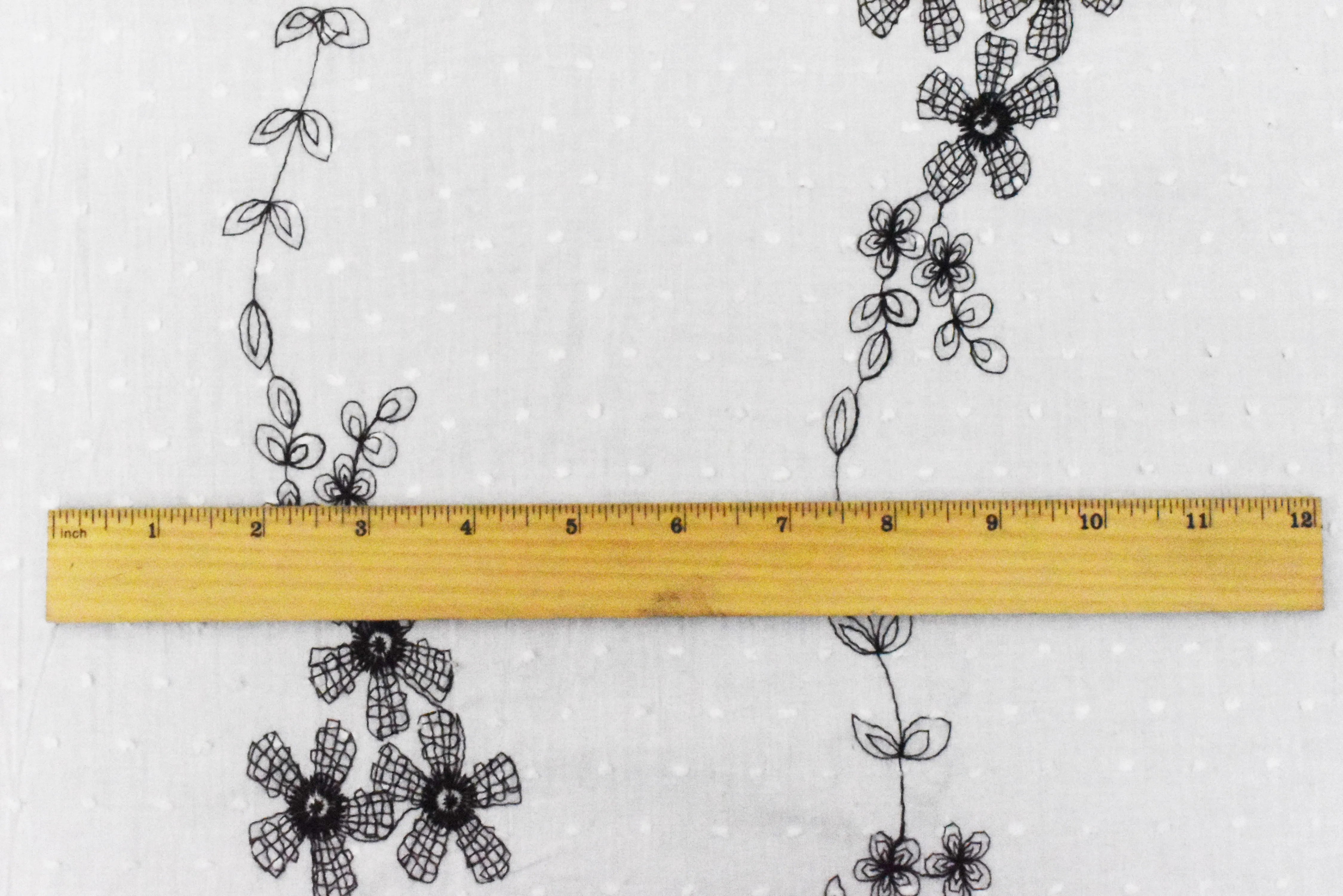 Black-White Clip Swiss Dot With Floral Embroidery Cotton Lawn Woven Fabric