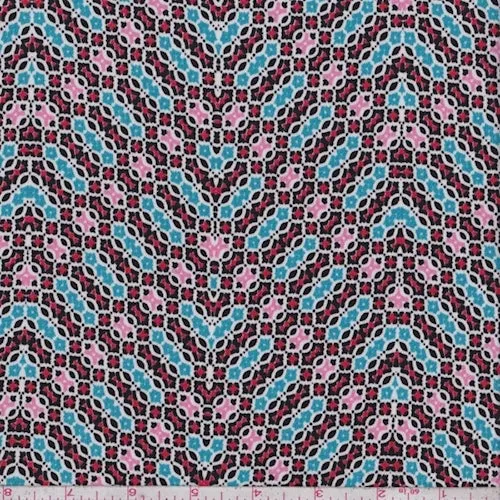 Black/Aqua Mini Medallion Chevron Techno Crepe Knit Fabric