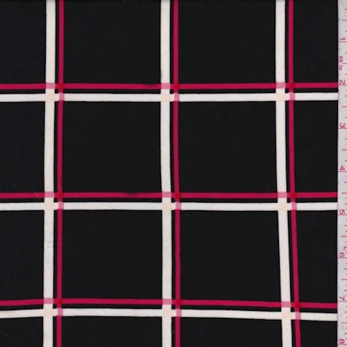 Black/Pink/White Check Double Brushed Jersey Knit Fabric