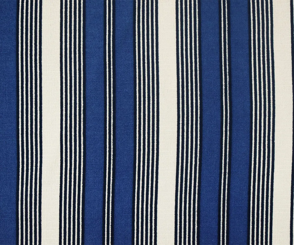 Blue-White Stripe Printed Poly Stretch Crepe Momie Woven Fabric