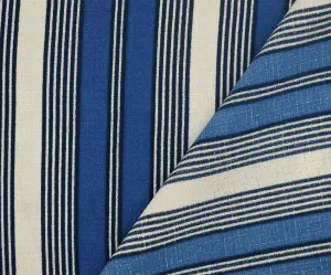 Blue-White Stripe Printed Poly Stretch Crepe Momie Woven Fabric