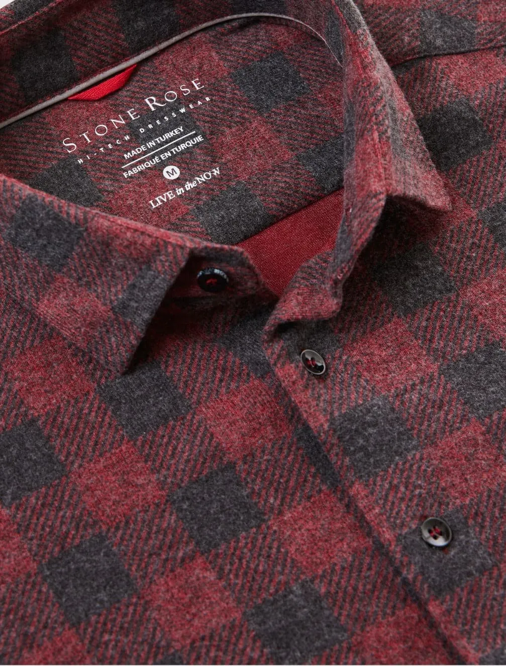 Burgundy T-Series  Jersey Long Sleeve Fleece Check Shirt