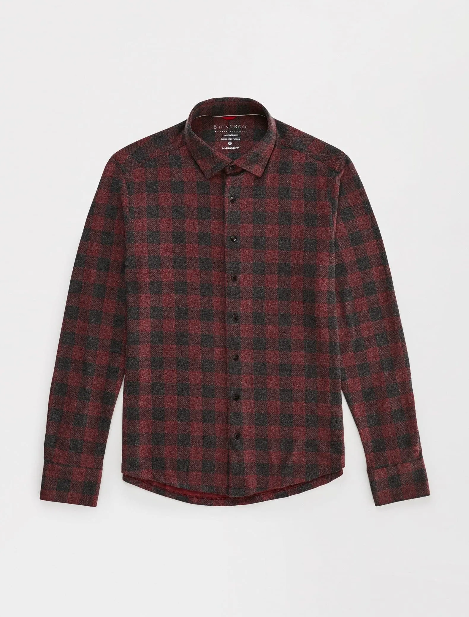 Burgundy T-Series  Jersey Long Sleeve Fleece Check Shirt