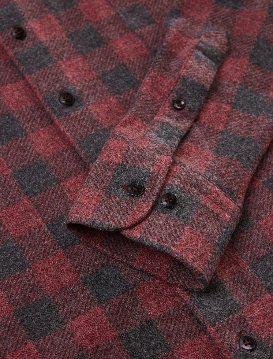 Burgundy T-Series  Jersey Long Sleeve Fleece Check Shirt