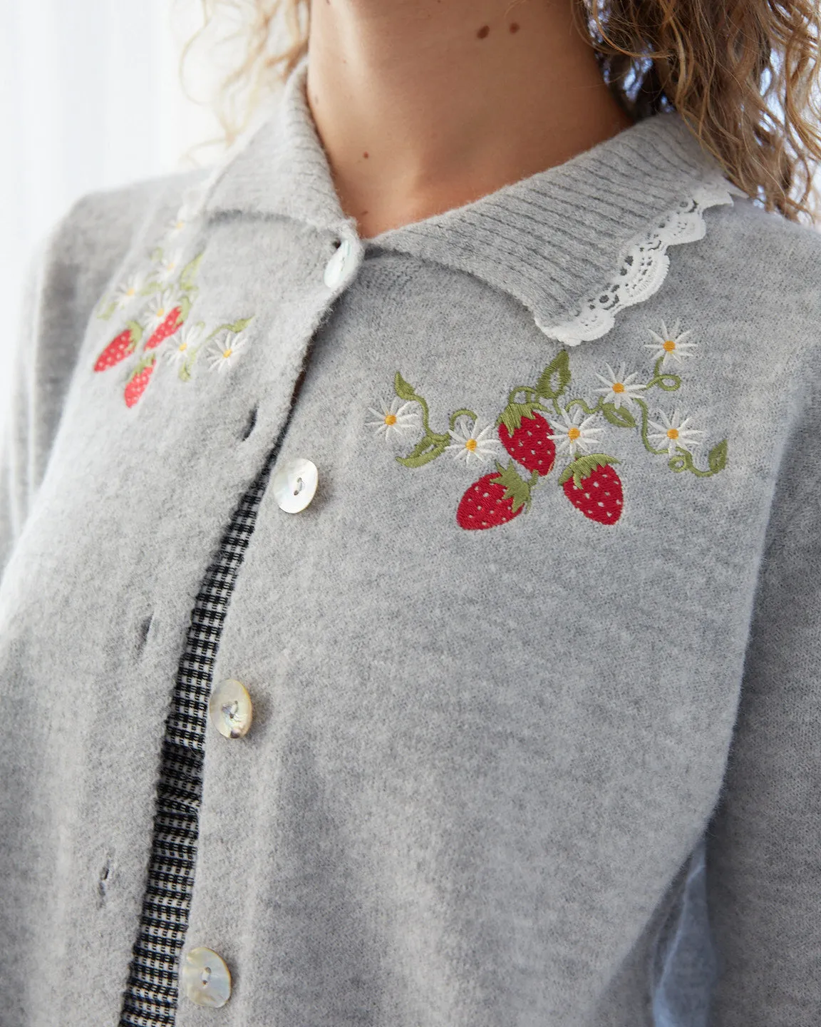 Callie Embroidered Cardigan - Strawberry Vine