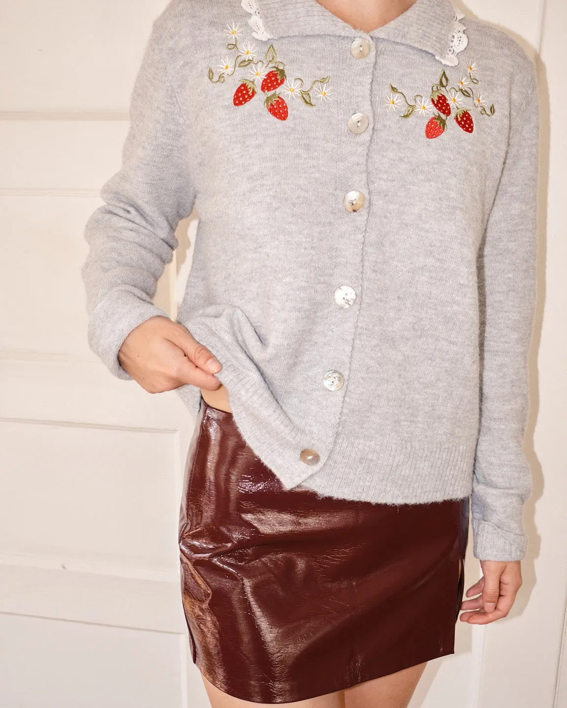 Callie Embroidered Cardigan - Strawberry Vine