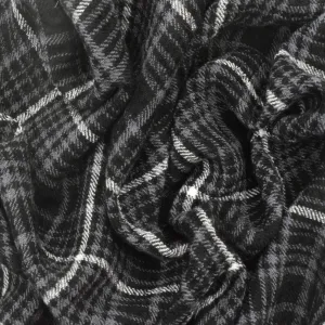 Classic Black-White-Gray Stretch Plaid Twill Woven Fabric