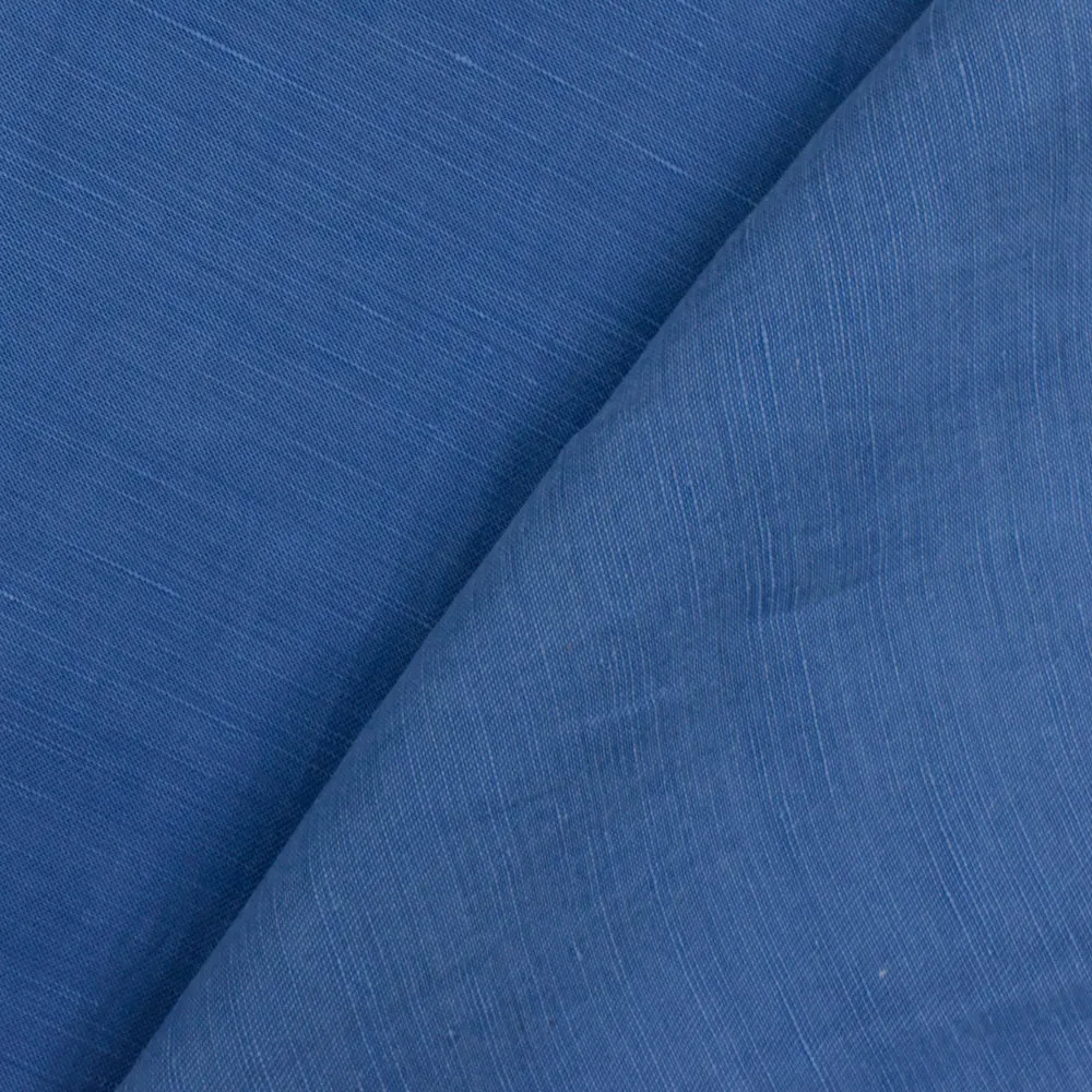 Cool Blue Washed Slubbed Twill Woven Fabric