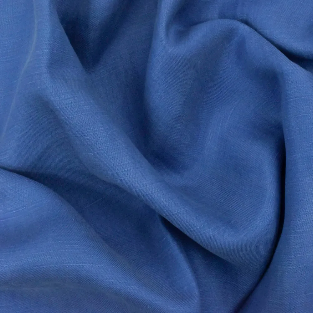 Cool Blue Washed Slubbed Twill Woven Fabric