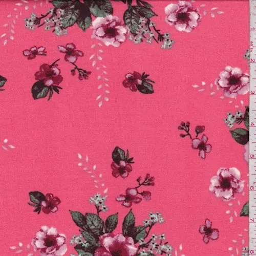 Coral Pink/Mauve Floral Bouquet Double Brushed Jersey Knit Fabric