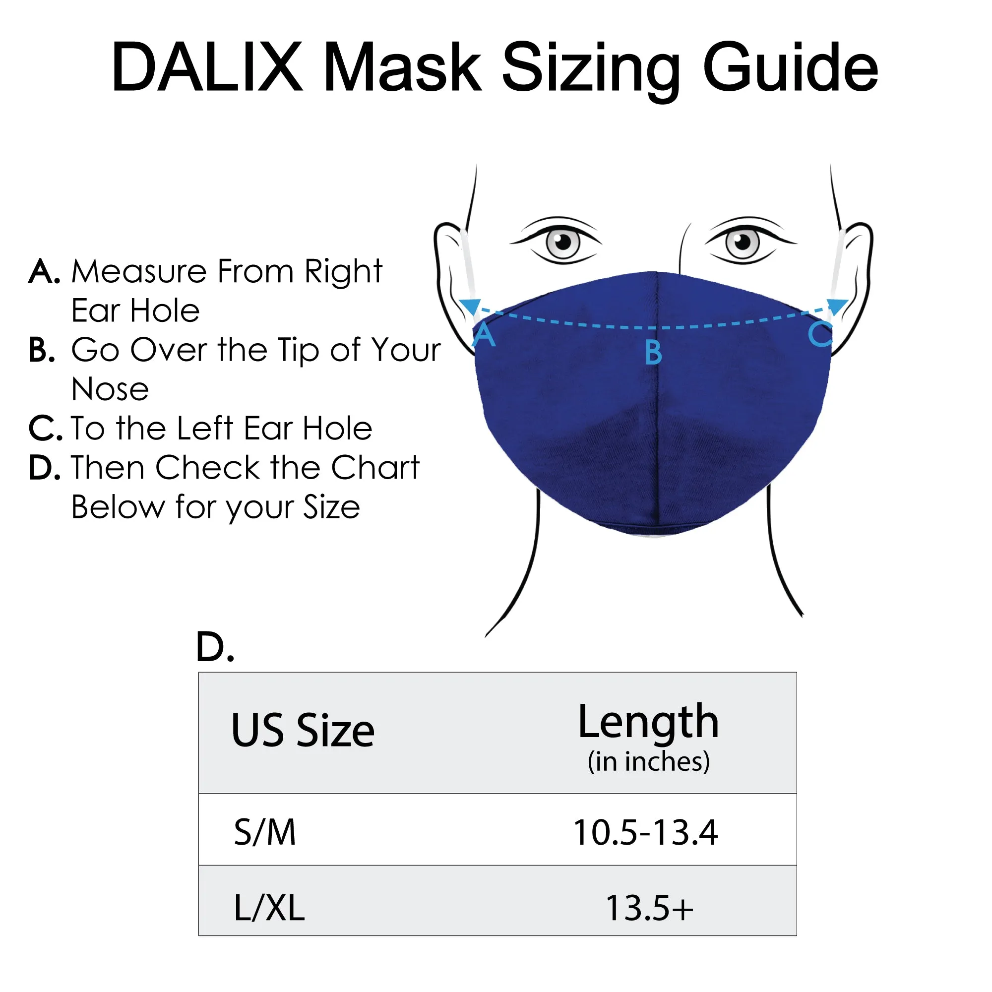 Dalix Cloth Face Mask Reuseable Washable Made in USA - S-M , L-XL Size