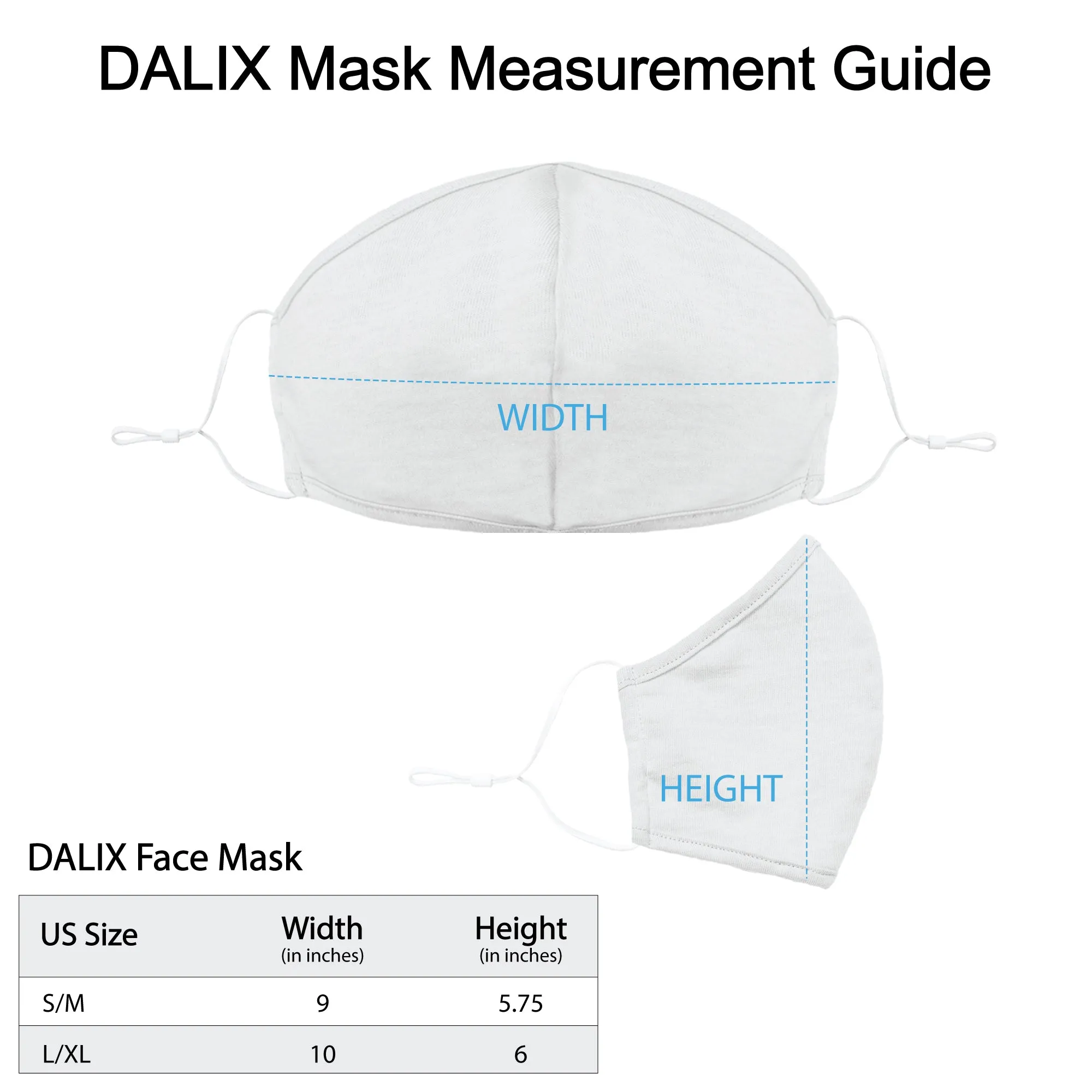 Dalix Cloth Face Mask Reuseable Washable Made in USA - S-M , L-XL Size