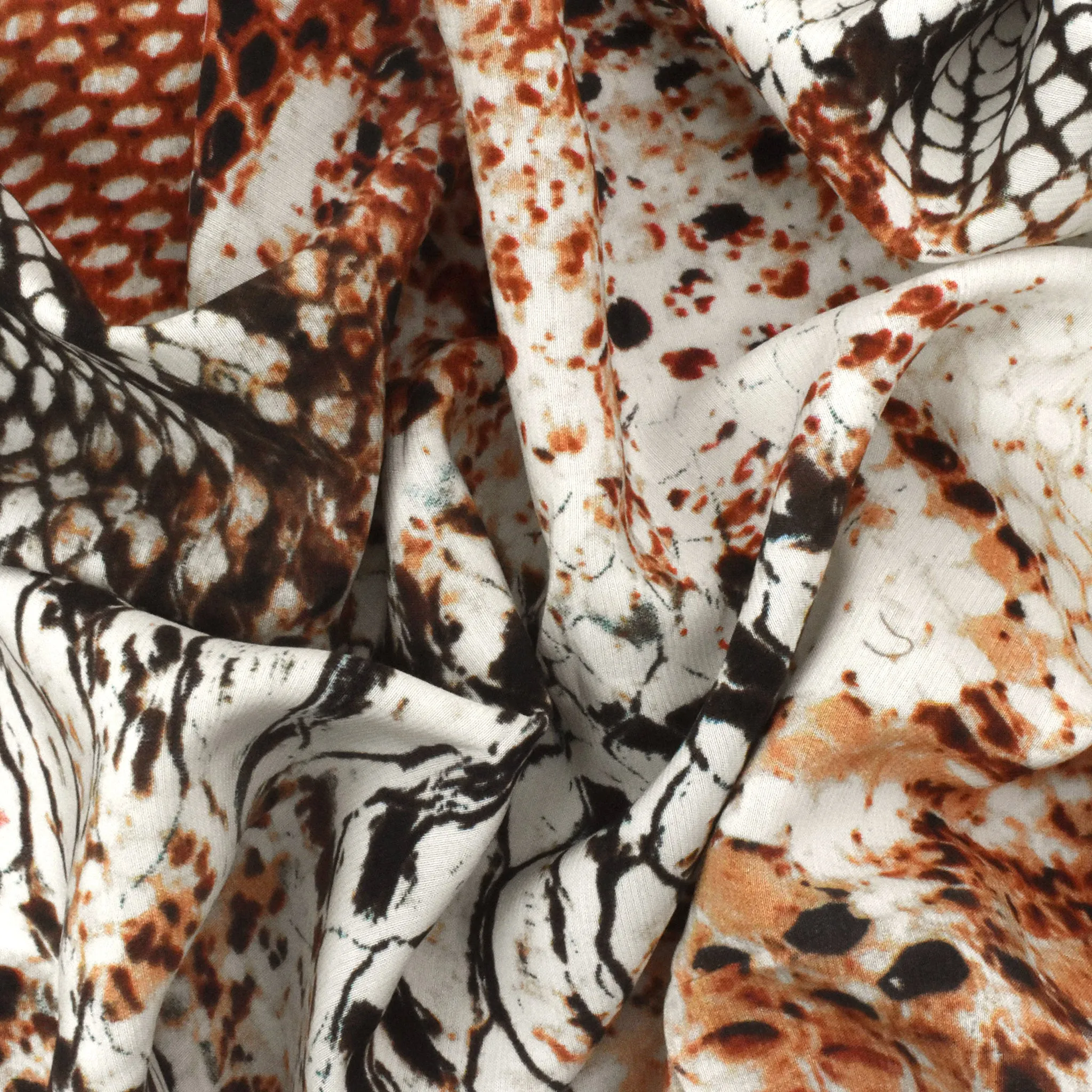 Earth Brown-Multi Famous Designer Reptile Printed Viscose Faille Fabric