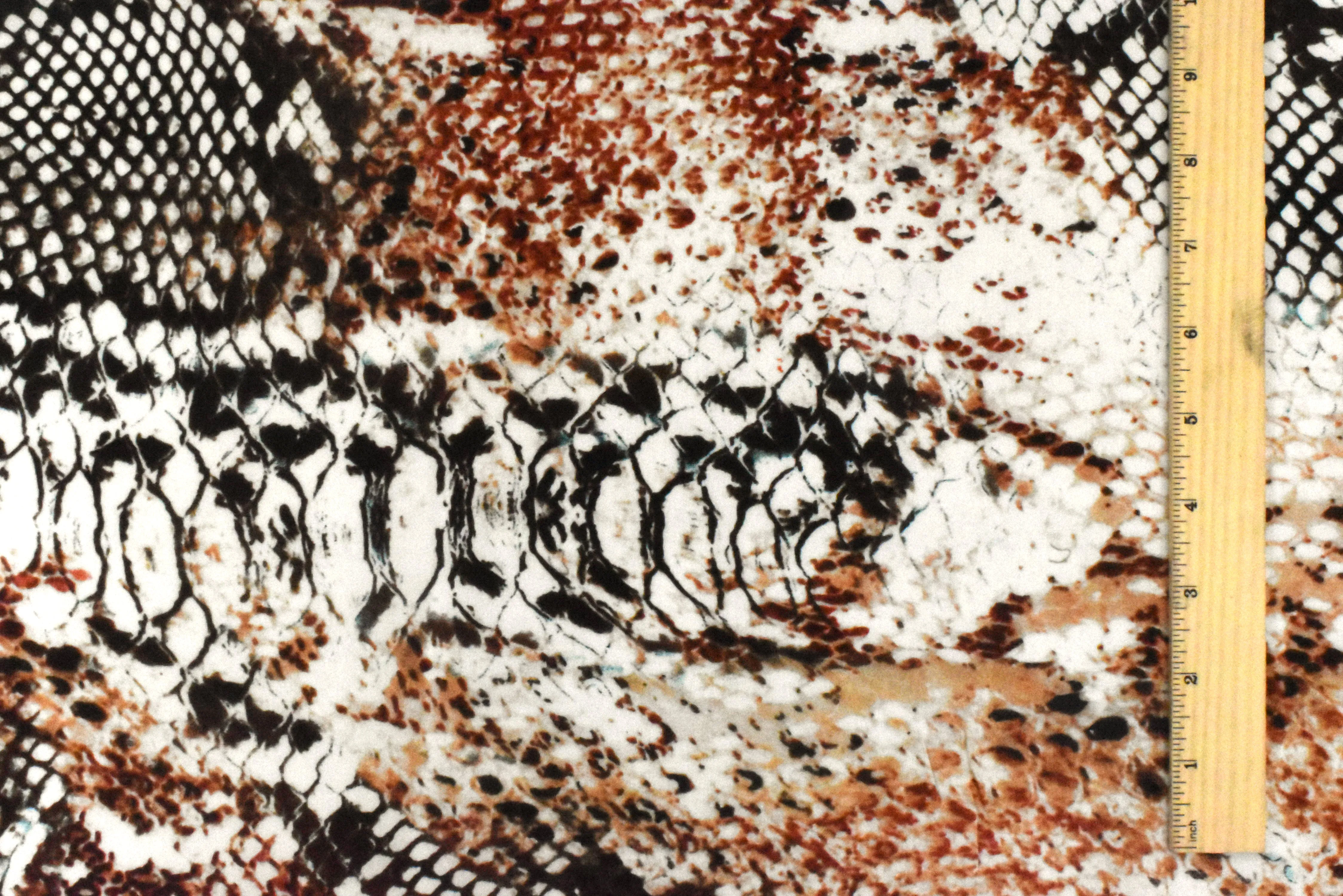 Earth Brown-Multi Famous Designer Reptile Printed Viscose Faille Fabric