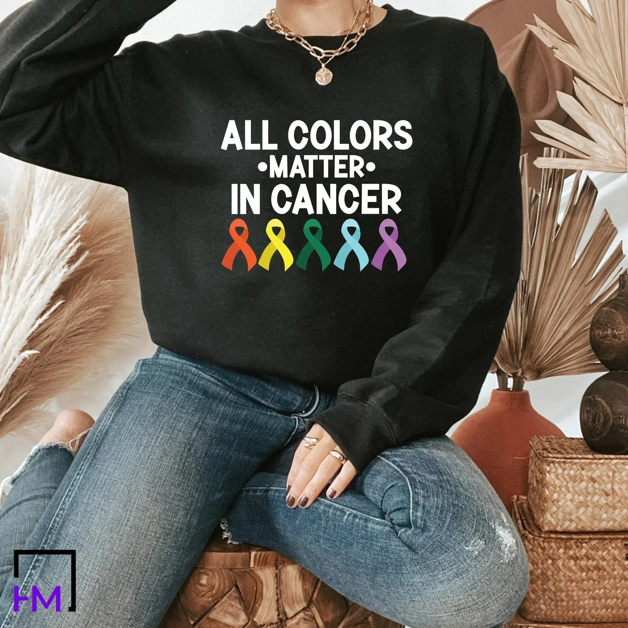 Fight Cancer in Every Color T-shirt, Colorful Cancer Awareness Gift, Cancer Ribbon Tee, Rainbow Ribbon Sweater, Cancer Support Sweatshirt