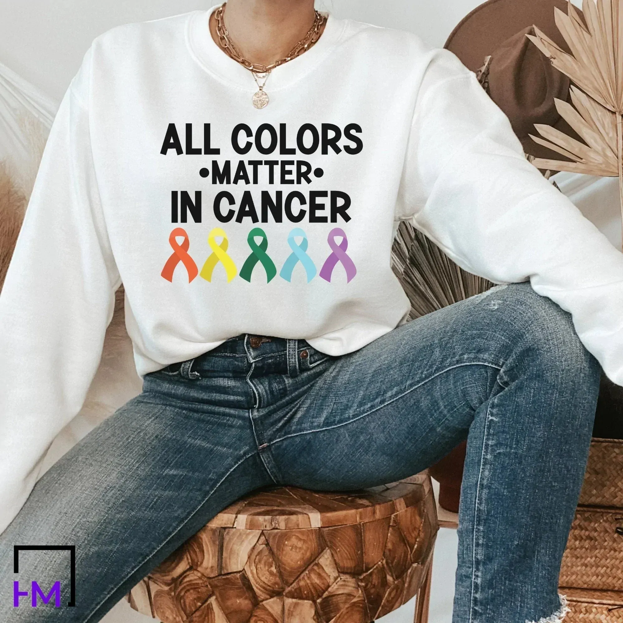 Fight Cancer in Every Color T-shirt, Colorful Cancer Awareness Gift, Cancer Ribbon Tee, Rainbow Ribbon Sweater, Cancer Support Sweatshirt