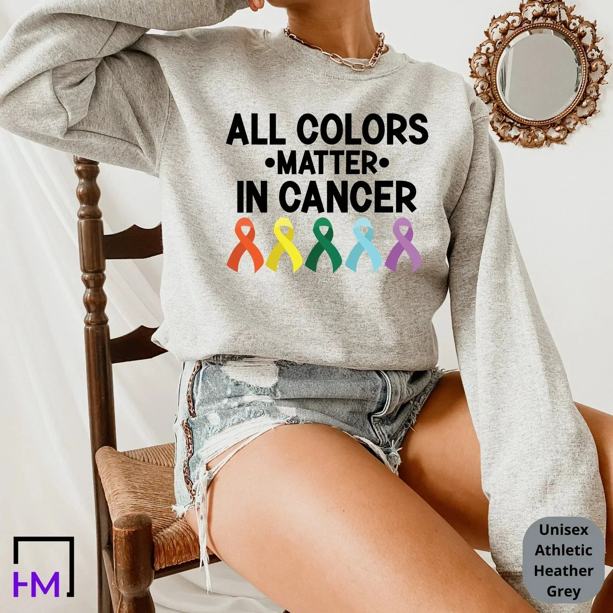 Fight Cancer in Every Color T-shirt, Colorful Cancer Awareness Gift, Cancer Ribbon Tee, Rainbow Ribbon Sweater, Cancer Support Sweatshirt