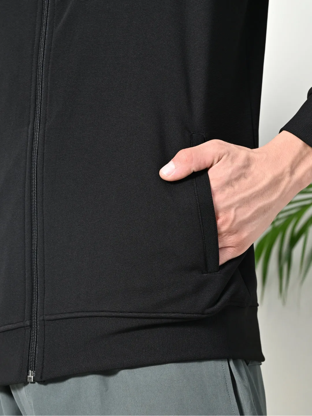 FITINC Stretchable Black Jacket for Men - Gym, Workout, Jogging, Yoga and Sports