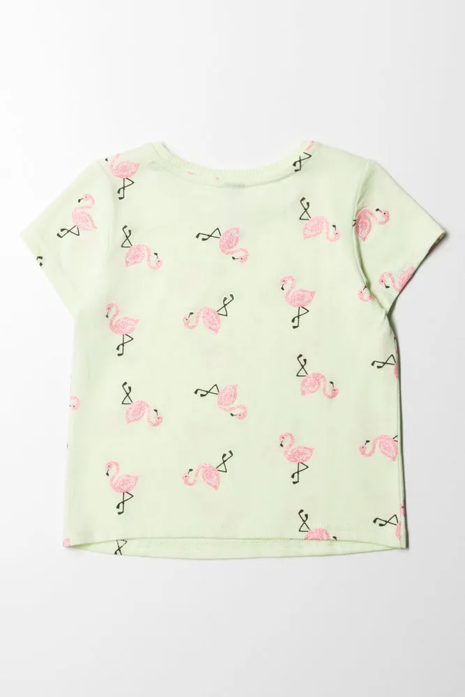 Flamingo Printed T-Shirt Light Green