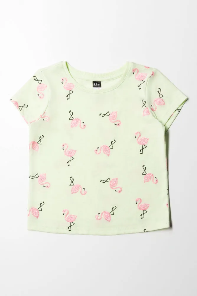 Flamingo Printed T-Shirt Light Green