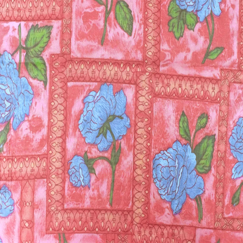 Flower Pink-Blue-Multi Floral Frame Printed Cotton Sateen Fabric