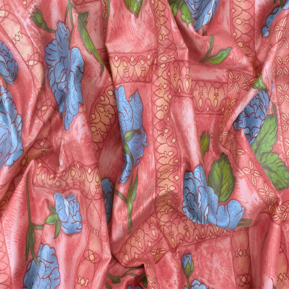 Flower Pink-Blue-Multi Floral Frame Printed Cotton Sateen Fabric