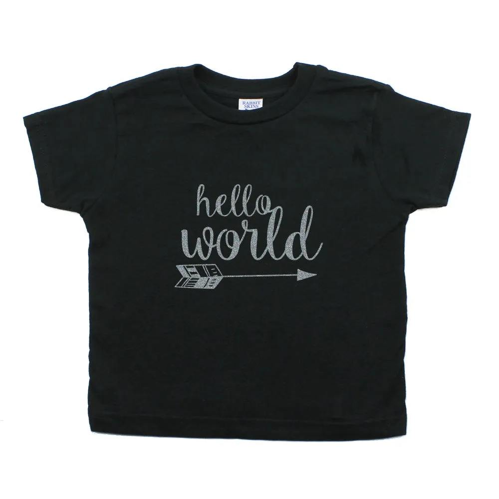 Glitter Gold Hello World Toddler Short Sleeve T-Shirt