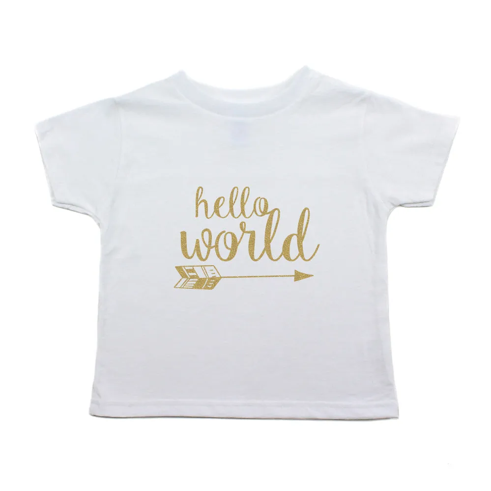 Glitter Gold Hello World Toddler Short Sleeve T-Shirt