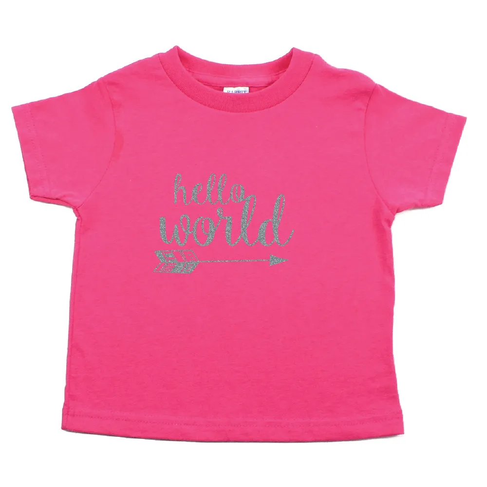 Glitter Gold Hello World Toddler Short Sleeve T-Shirt