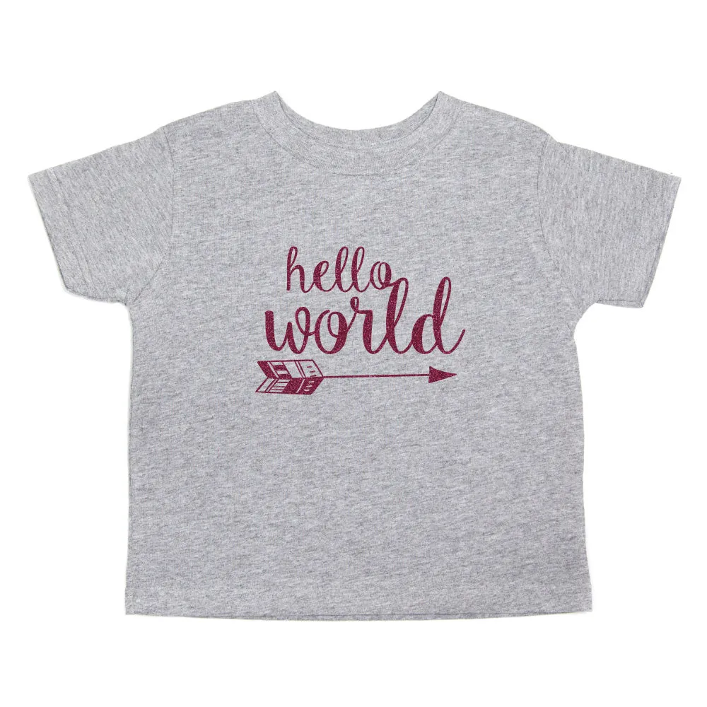 Glitter Gold Hello World Toddler Short Sleeve T-Shirt