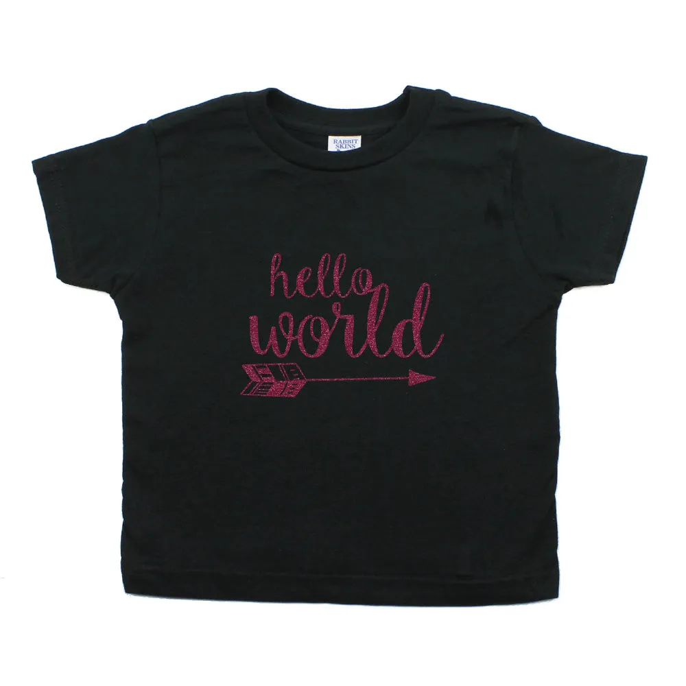 Glitter Gold Hello World Toddler Short Sleeve T-Shirt