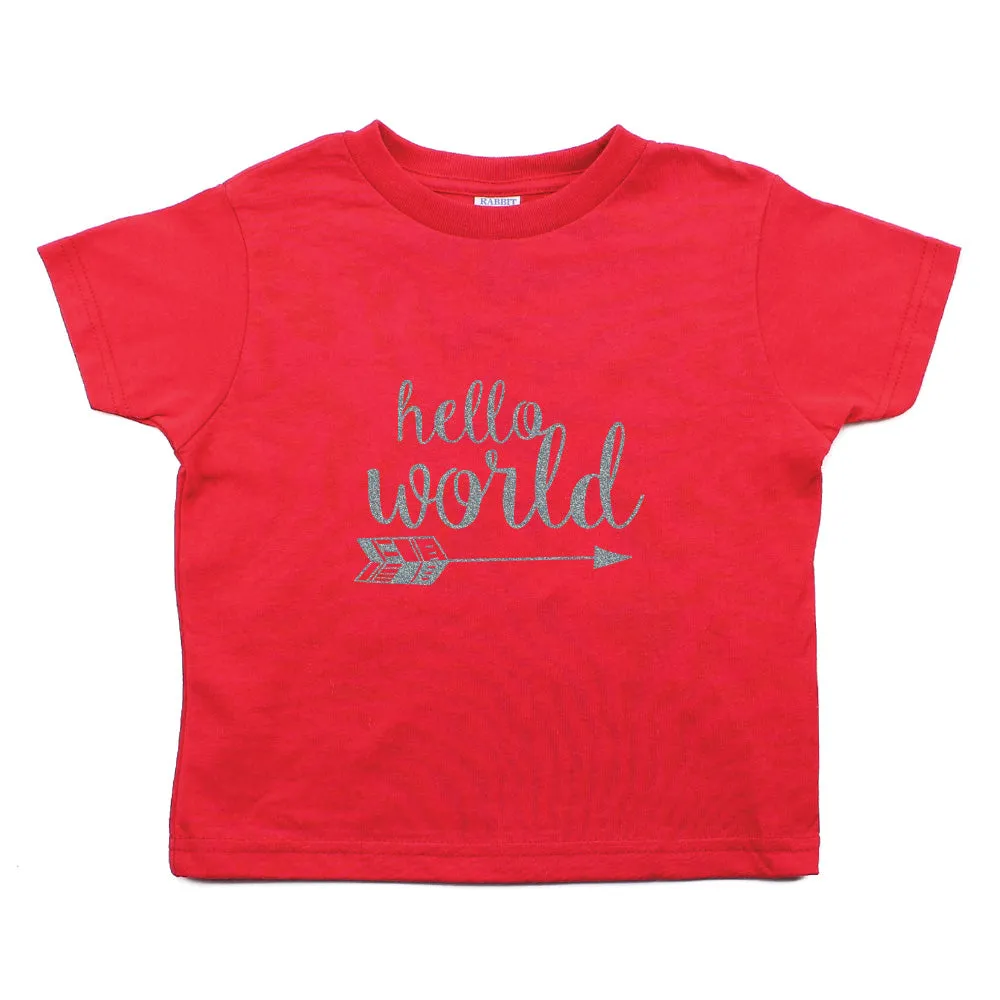 Glitter Gold Hello World Toddler Short Sleeve T-Shirt