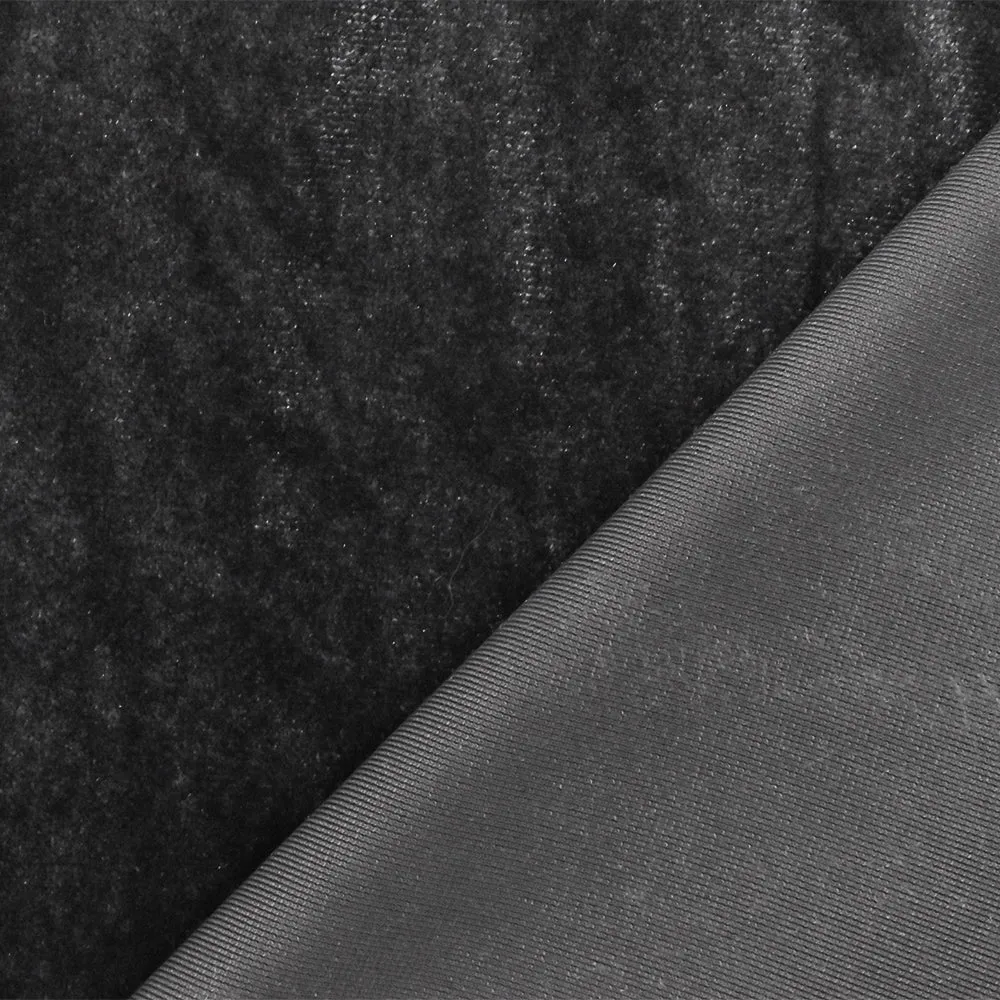 Gray Solid Stretch Poly Spandex Velvet Knit Fabric