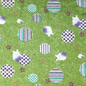 Green-Purple-Multi Abstract Bunny Art Printed Cotton Shirting Woven Fabric