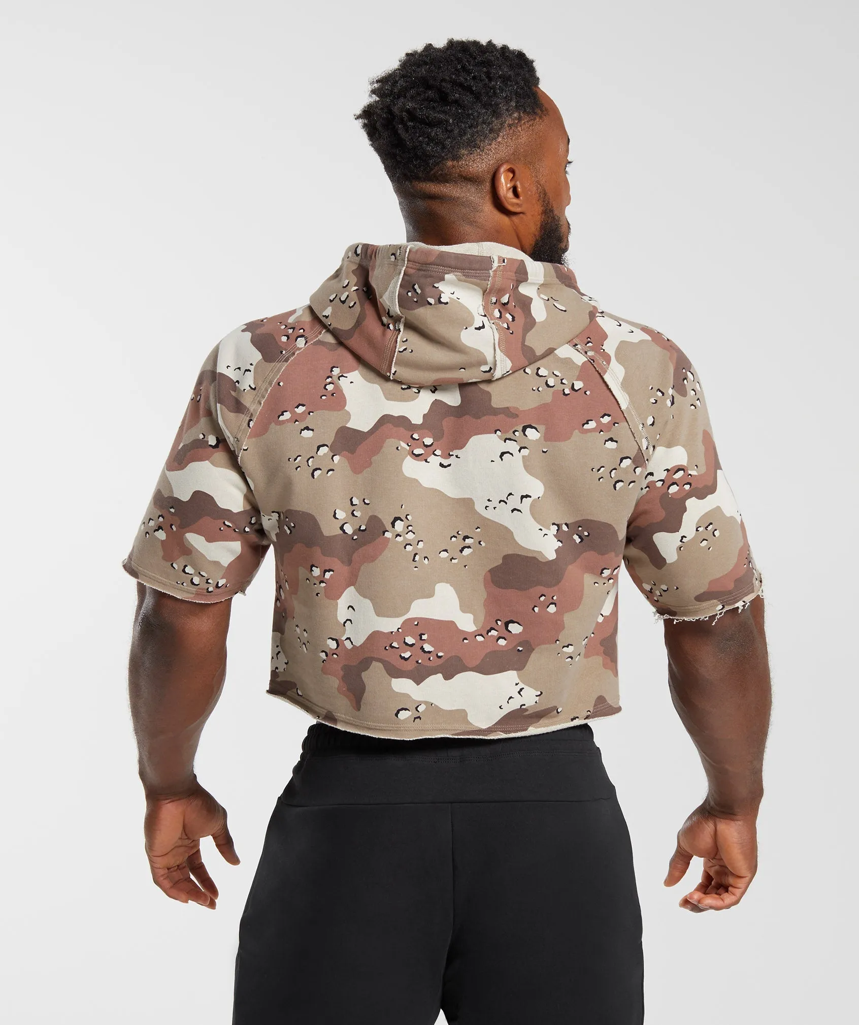 Gymshark Legacy Short Sleeve Crop Hoodie - Cement Brown