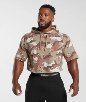 Gymshark Legacy Short Sleeve Crop Hoodie - Cement Brown