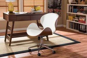 Home Office Bruce Modern and Contemporary White and Walnut Office Chair