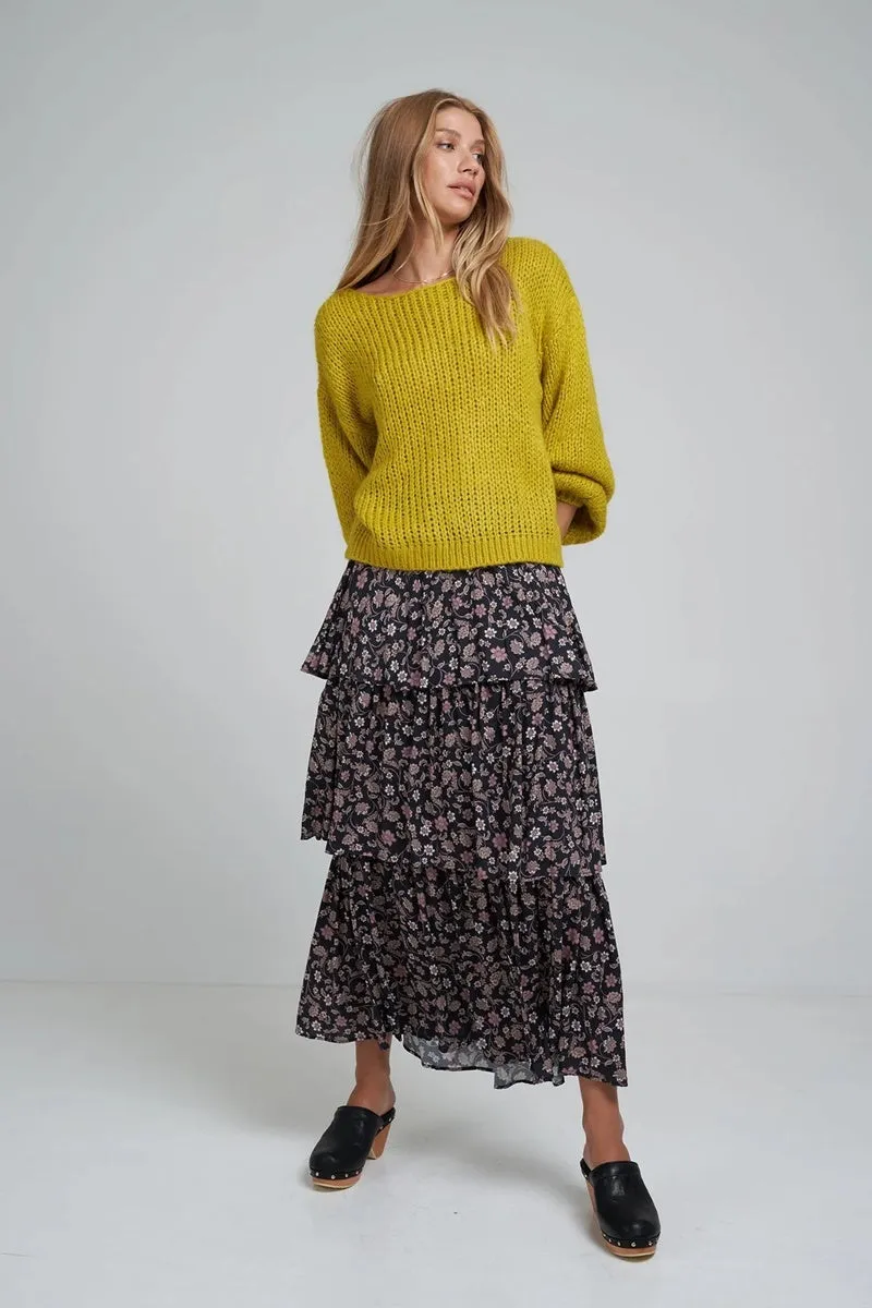 Lilya - Nyree Skirt - Folk Print Black