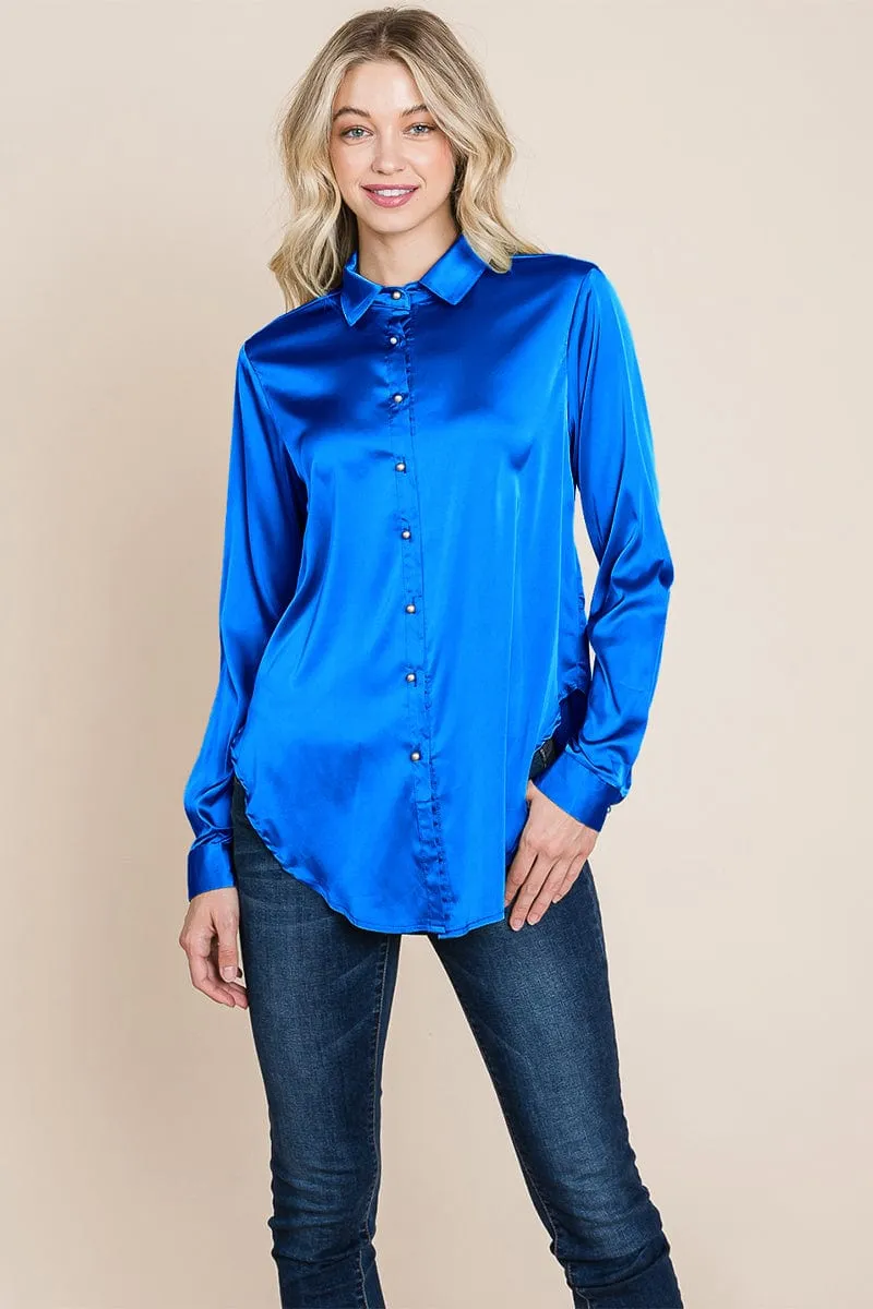 Long Sleeve Satin Button Down Silk Blouse Shirts