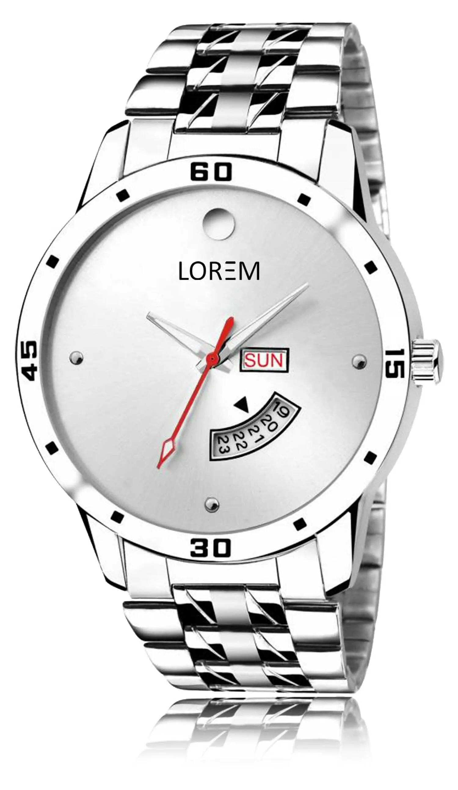 LOREM Silver Day Date Analog Watch For Men LR103