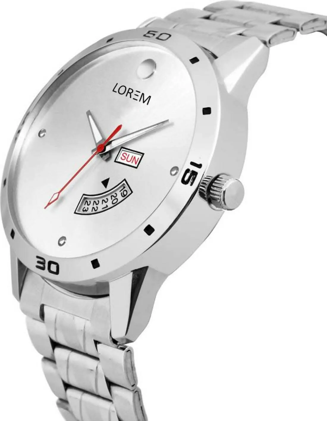 LOREM Silver Day Date Analog Watch For Men LR103