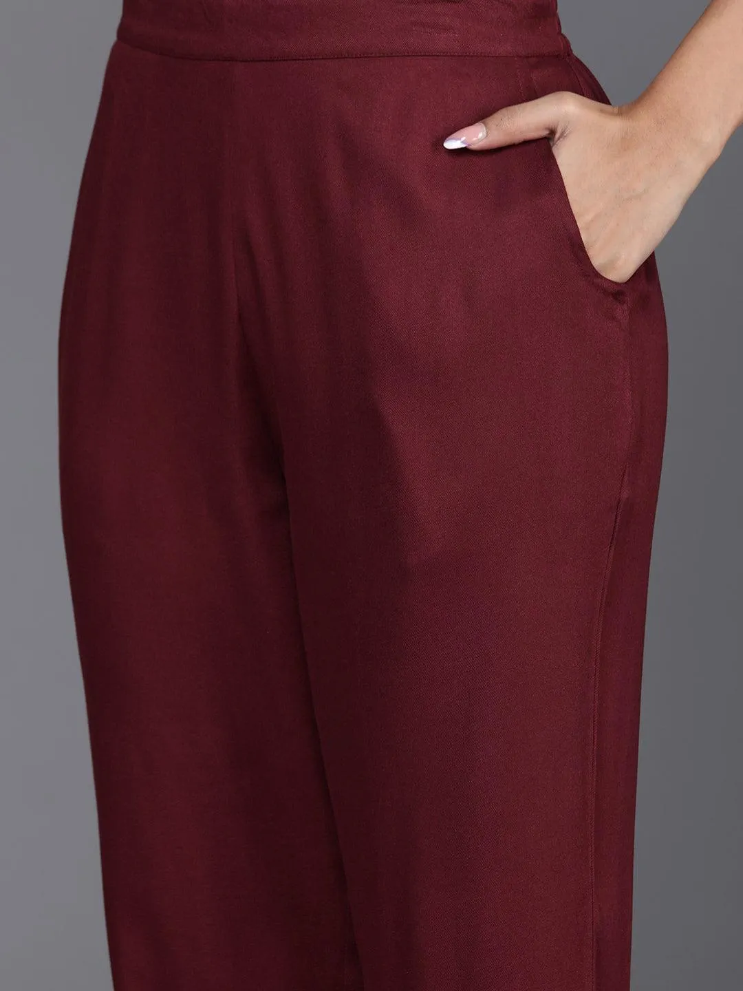 Maroon Embroidered Wool Blend Co-Ords